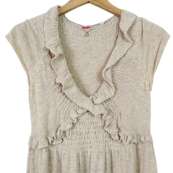 Anthropologie Size S Ruffle Knit Sweater Dress Wool Cashmere Cream - Picture 3 of 9